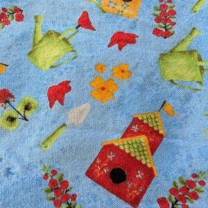 100% Cotton Fabric- Watering Cans and Birdhouses (1.75 Yards)